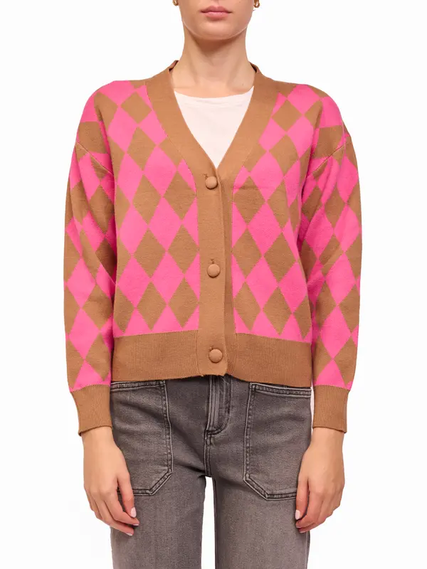 TENSIONE IN - CARDIGAN A ROMBI - FUXIA
