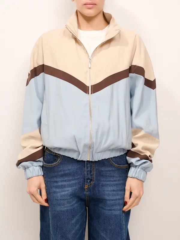 TENSIONE IN - GIACCA BOMBER ZIP 3 COLORI - CELESTE/GESSO/MORO