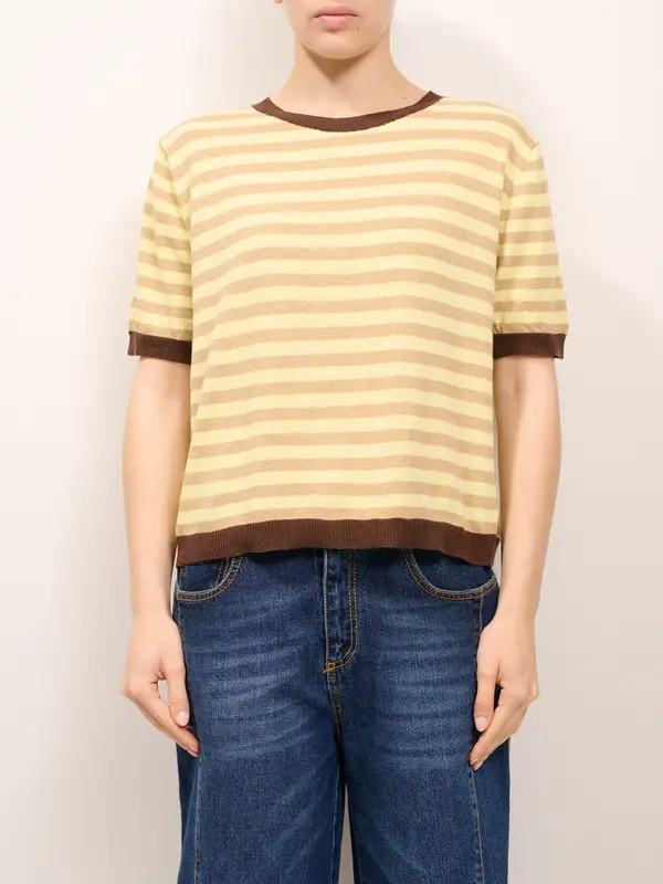 TENSIONE IN - MAGLIA GIROCOLLO RIGHE - MORO/SAND/GIALLO