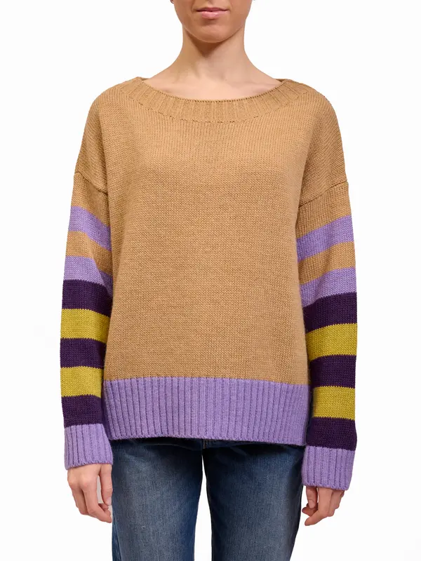 TENSIONE IN - MAGLIA MANICA RIGATA - LILLA/CAMEL/VIOLA/OLIO