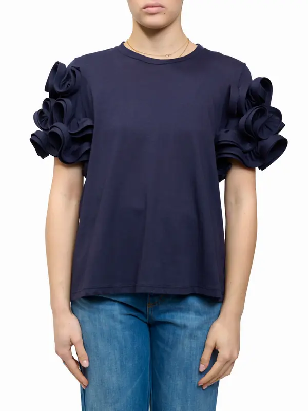 TENSIONE IN - MAGLIA MEZZA MANCIA CON ROUCHE - BLU