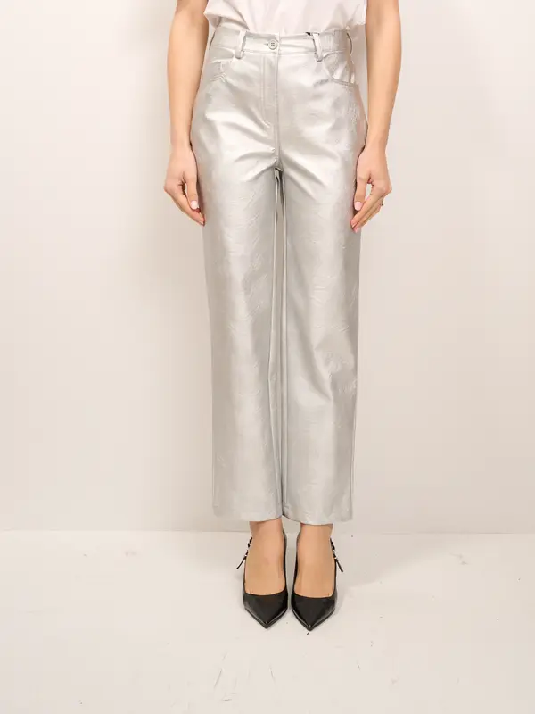 TENSIONE IN - PANTALONE ECOPELLE METALLIZZATO - ARGENTO