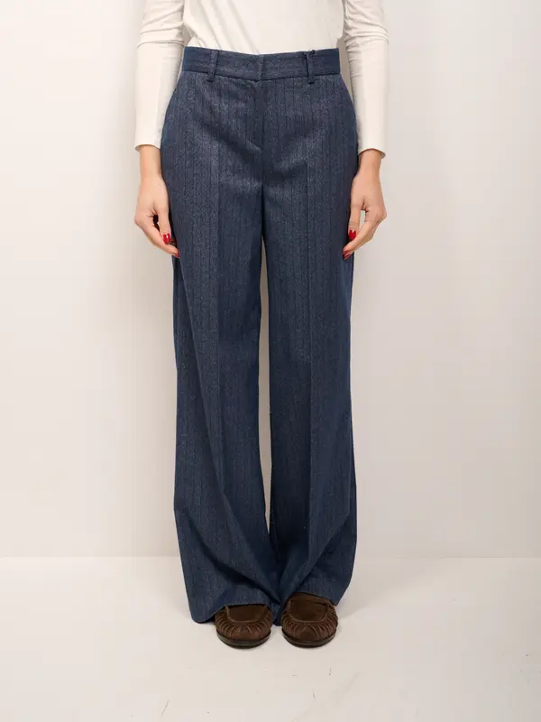 TENSIONE IN - PANTALONE LARGOSPINATO GESSATO - BLU