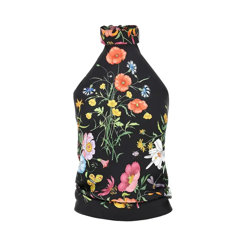 Top foulard in seta stampa Flora