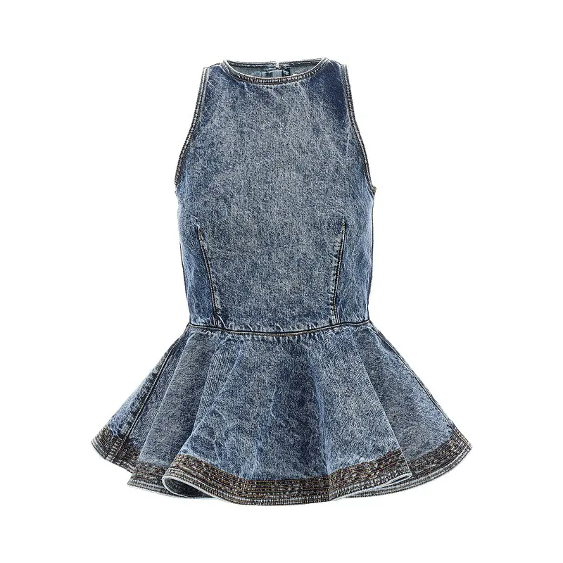Top in denim taglio peplum