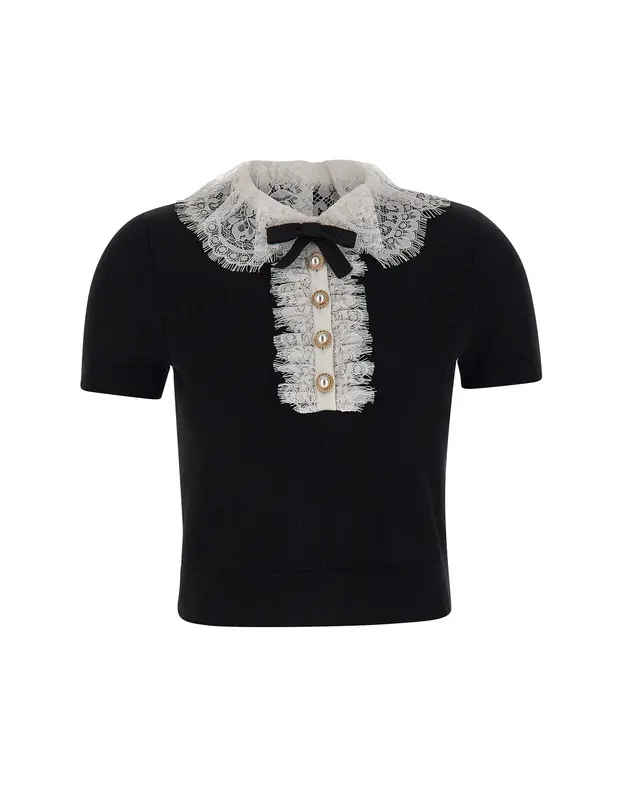 Top in maglia con collo in pizzo