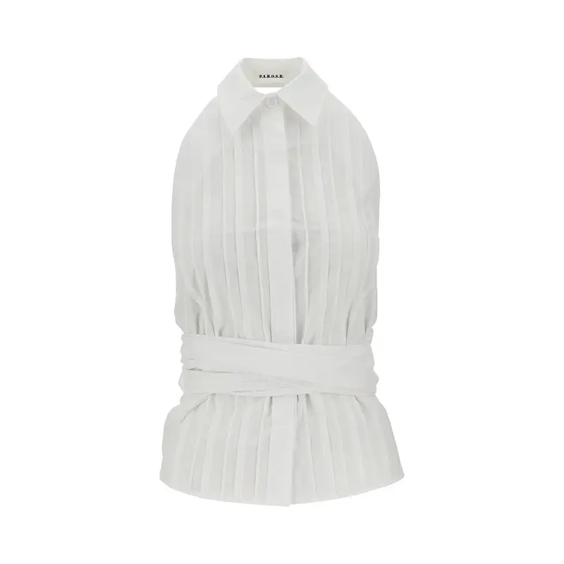 Top in popeline con scollo all'americana