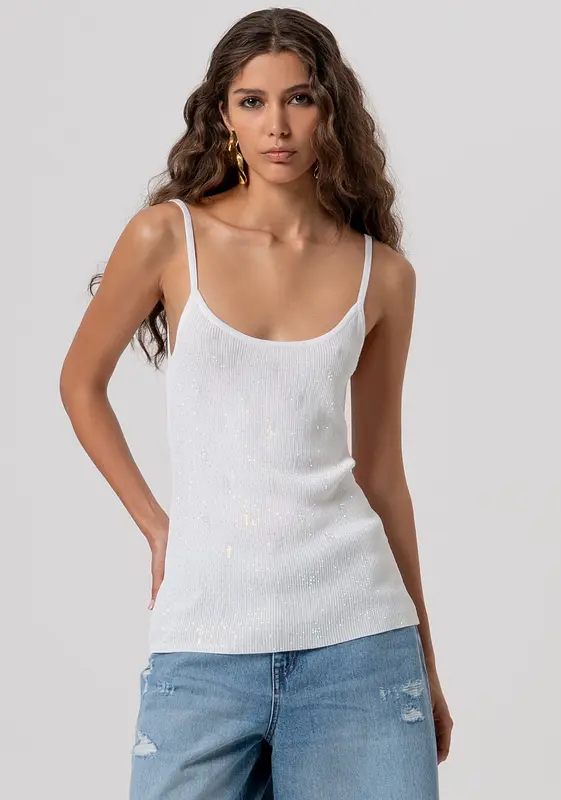 Top Senza Maniche Slim / Bianco