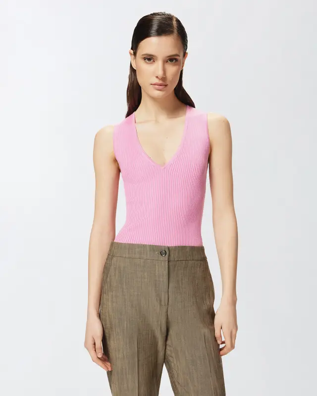 Top Smanicato a Costine / Rosa