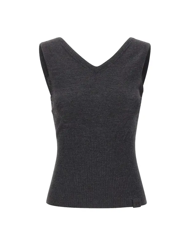 Top smanicato in lana merino