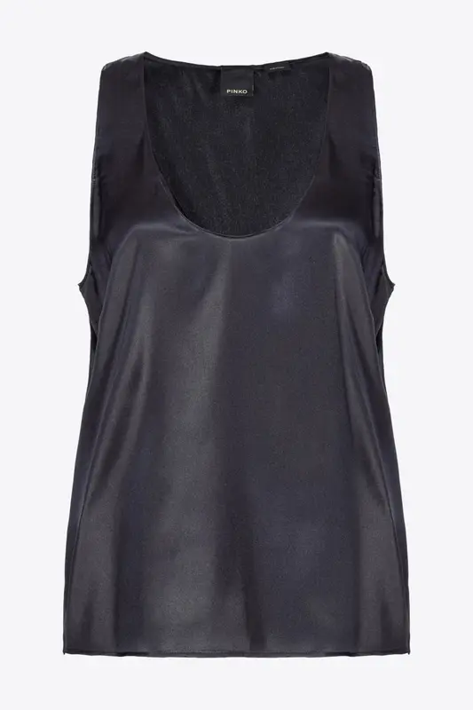 Top Smanicato in Satin Stretch / Nero