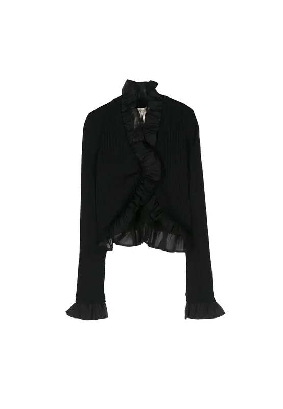Twinset Maglia Cardigan in Viscosa Corto con Rouches e Tulle