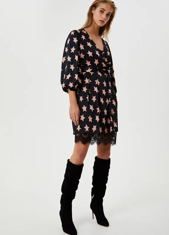 Vestito corto con fiocco / Nero