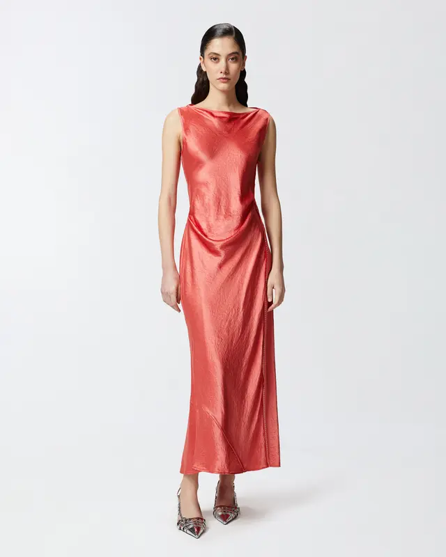 Vestito in Satin con Laccetto Laterale / Rosa