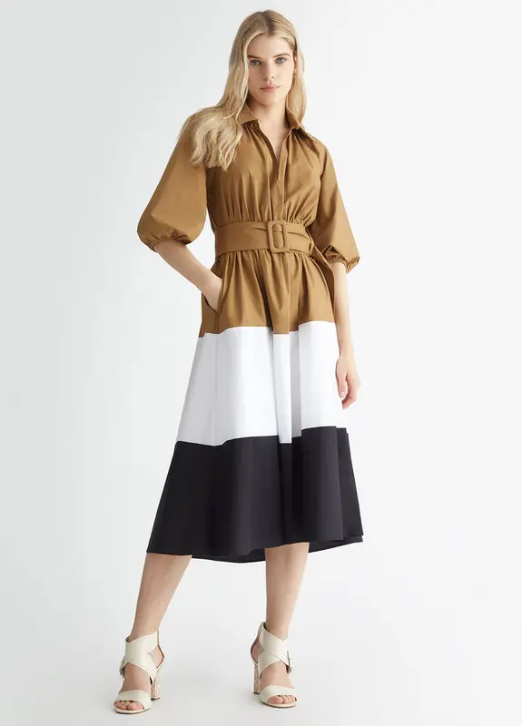 Vestito Lungo Colorblock / Beige