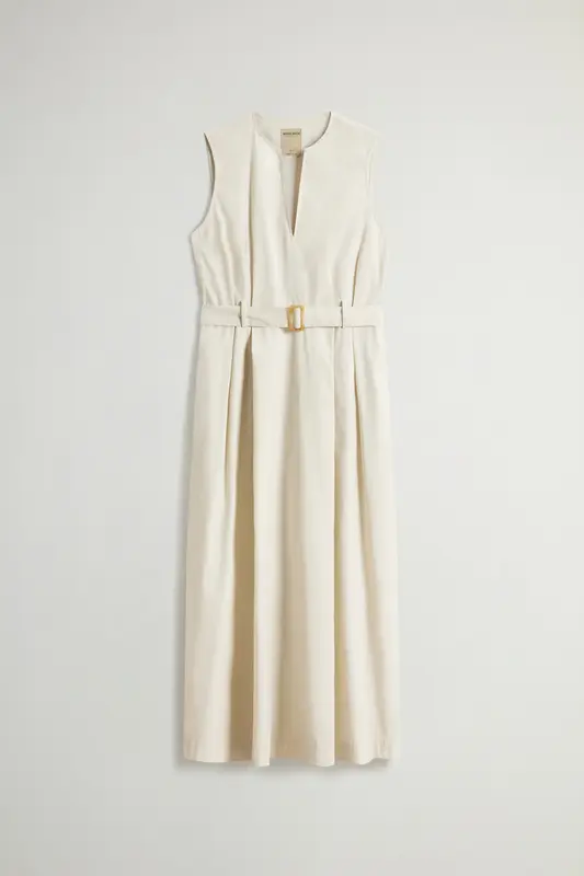Vestito Smanicato in Popeline di Cotone / Beige