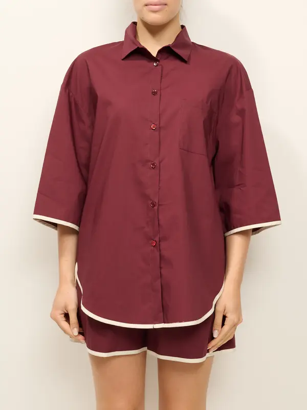 VICOLO - CAMICIA BORDO A CONTRASTO - BORDEAUX
