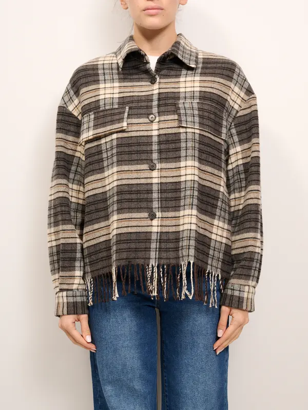 VICOLO - CAMICIA QUADRI FRANGE - GRIGIO