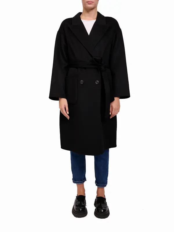 VICOLO - CAPPOTTO DOPPIO PETTO CINTA - NERO