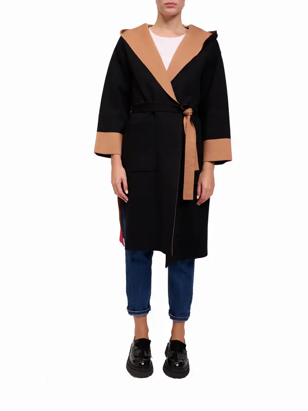 VICOLO - CAPPOTTO MAGLIA CAPPUCCIO - NERO/CAMEL/ROSSO