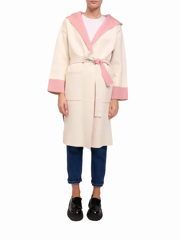 VICOLO - CAPPOTTO MAGLIA CAPPUCCIO - PANNA/ROSA/FANGO