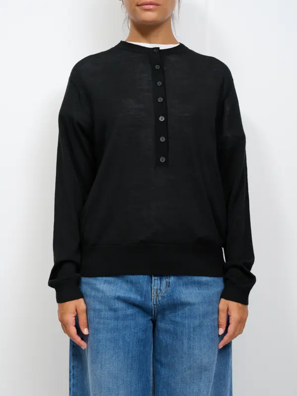 VICOLO - MAGLIA GIROCOLLO CON BOTTONI - NERO