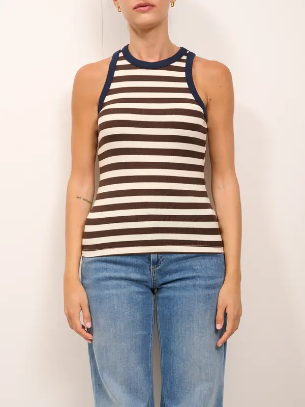 VICOLO - TOP RIGATO - BLU/BRUCIATO