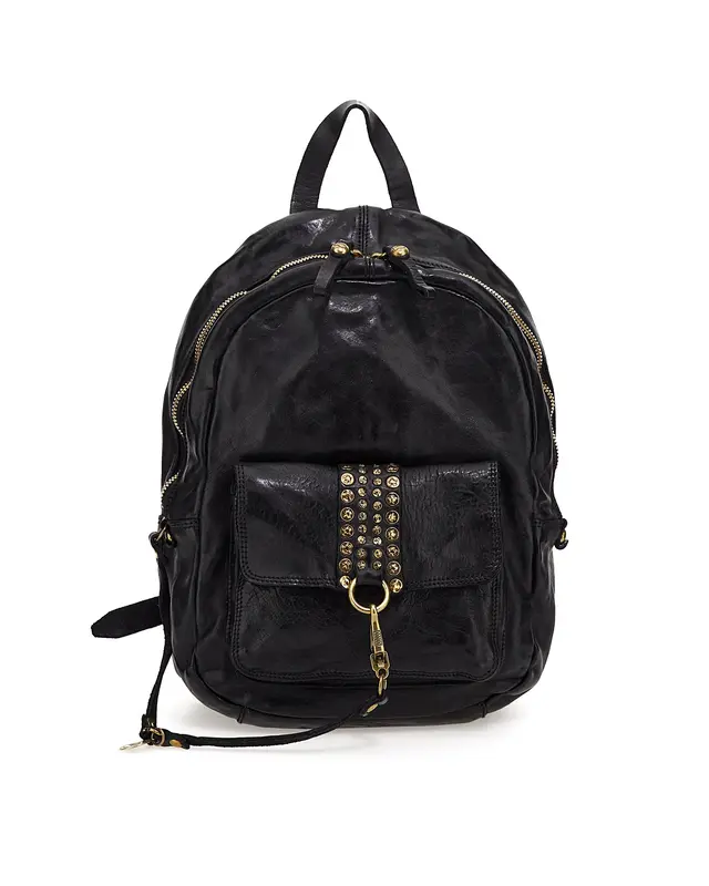 Zaino pelle nera rivetti oro
