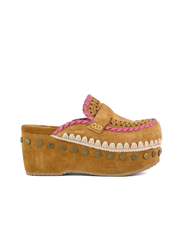 Zoccolo Clog Overstitching suede cognac